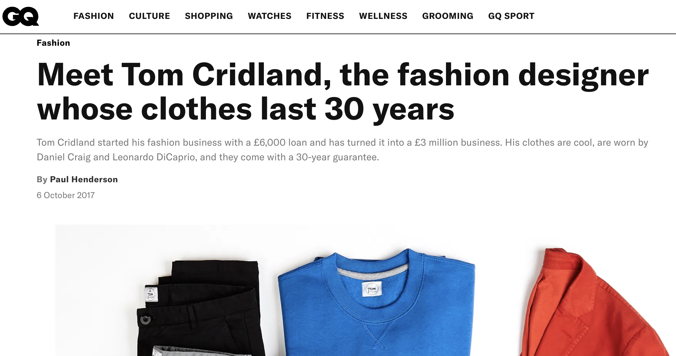 GQ magazine feature on 30 Year Clothing.